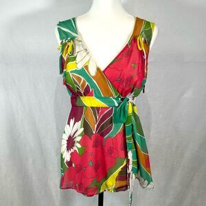 Jonathan Martin vibrant and colorful tropical floral true wrap top size small